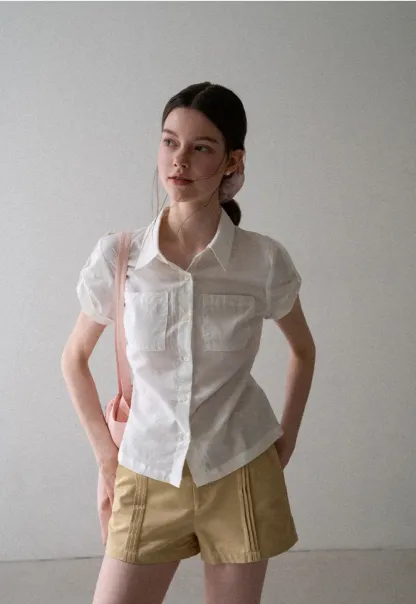 Cropped Collar Short Sleeve Shirt