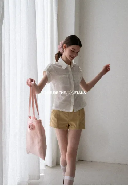 Cropped Collar Short Sleeve Shirt