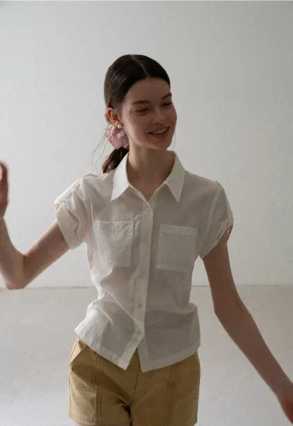 Cropped Collar Short Sleeve Shirt