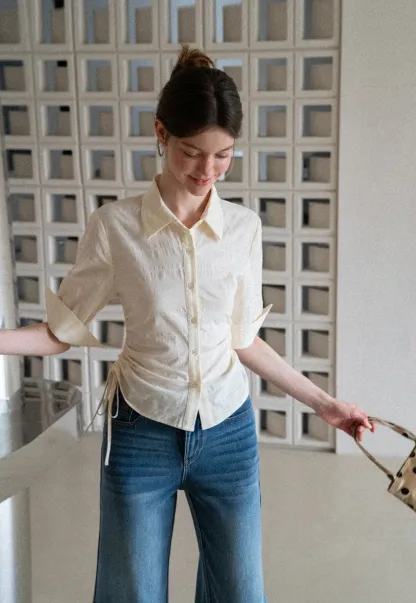 Drawstring Waist Button Down Shirt