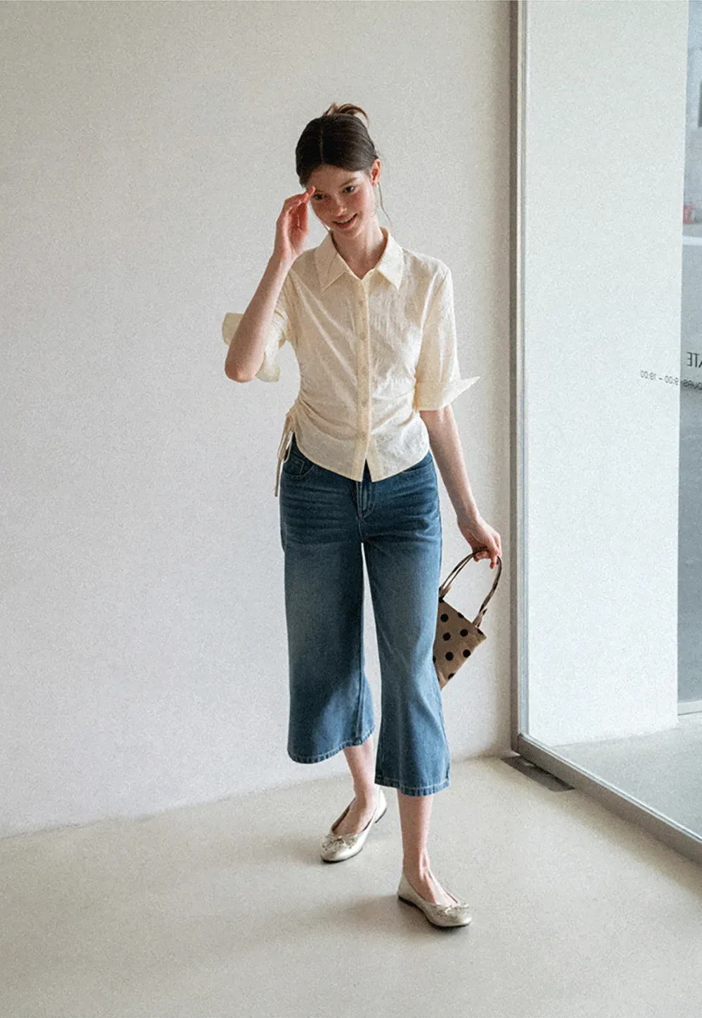 Drawstring Waist Button Down Shirt