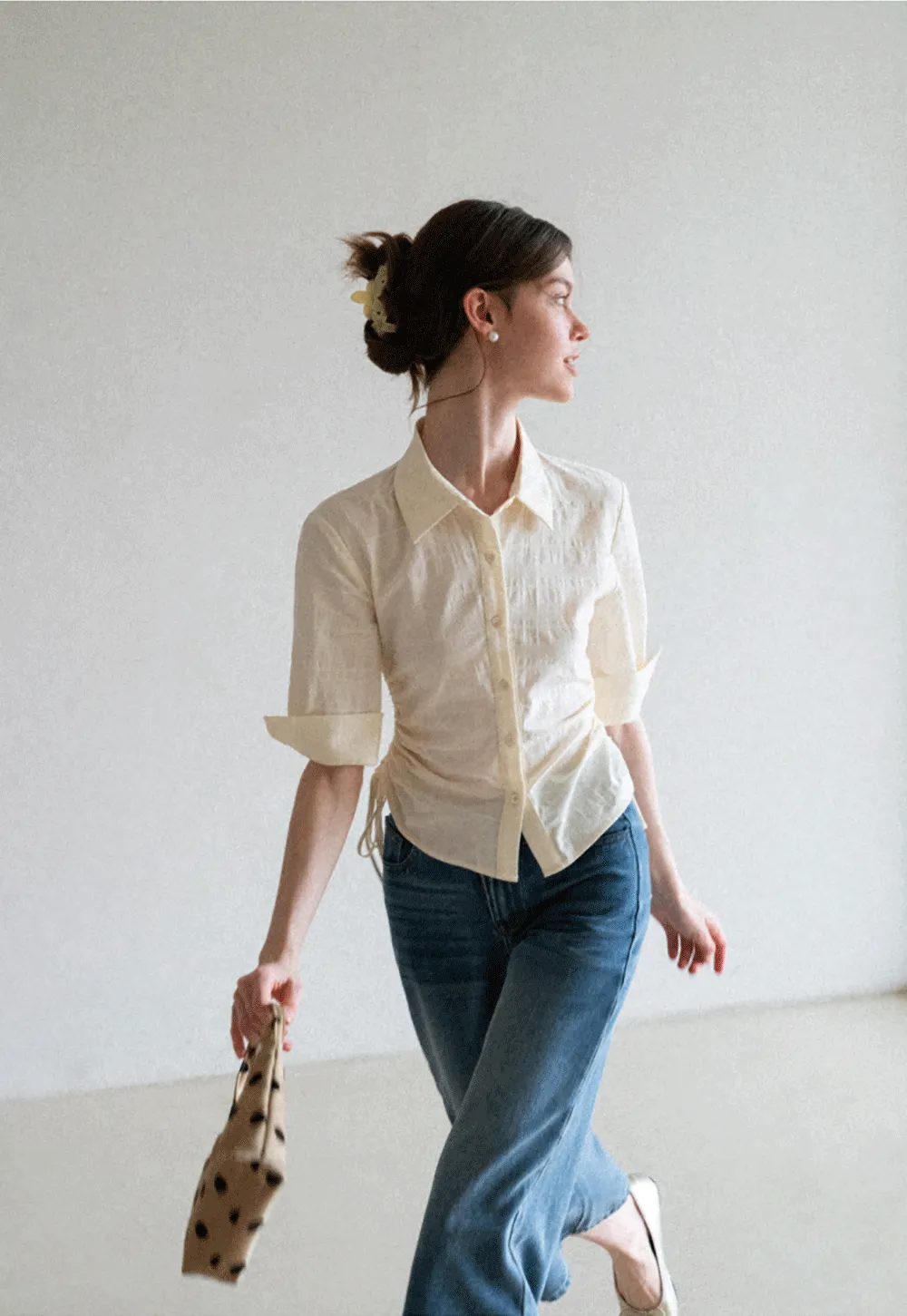 Drawstring Waist Button Down Shirt