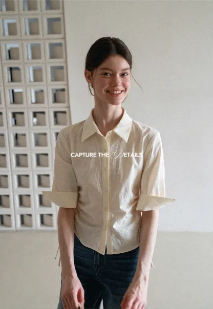 Drawstring Waist Button Down Shirt