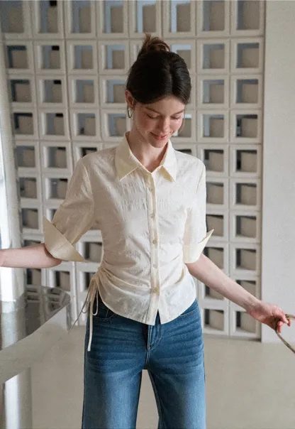 Drawstring Waist Button Down Shirt