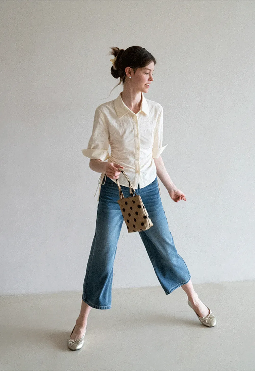 Drawstring Waist Button Down Shirt