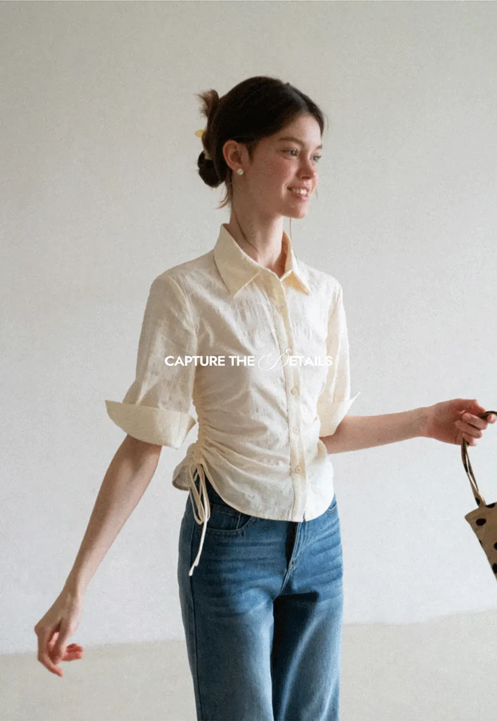 Drawstring Waist Button Down Shirt