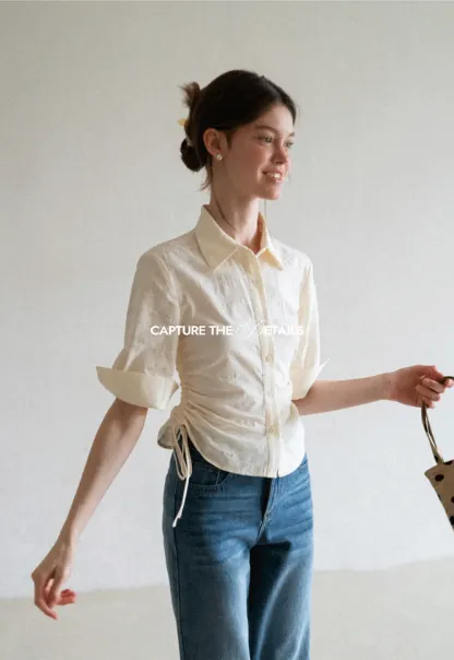 Drawstring Waist Button Down Shirt