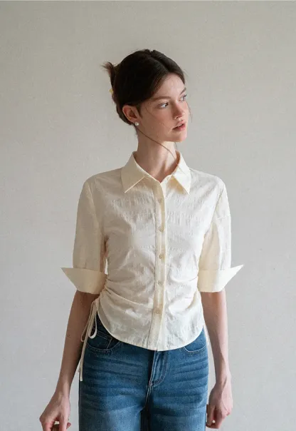 Drawstring Waist Button Down Shirt
