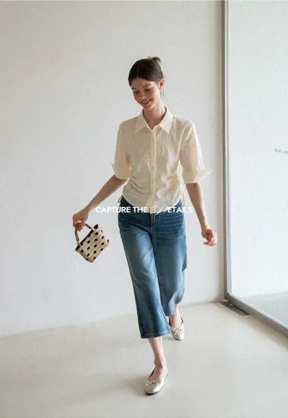 Drawstring Waist Button Down Shirt