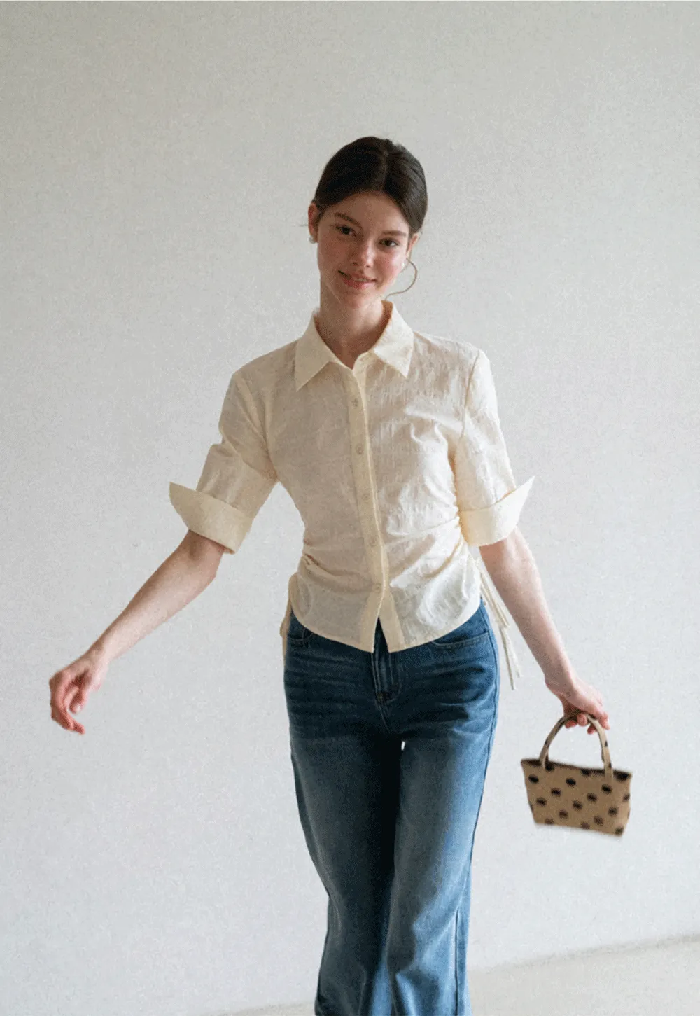 Drawstring Waist Button Down Shirt