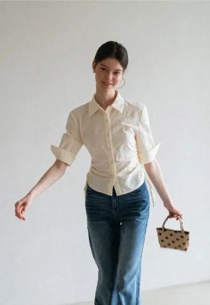 Drawstring Waist Button Down Shirt
