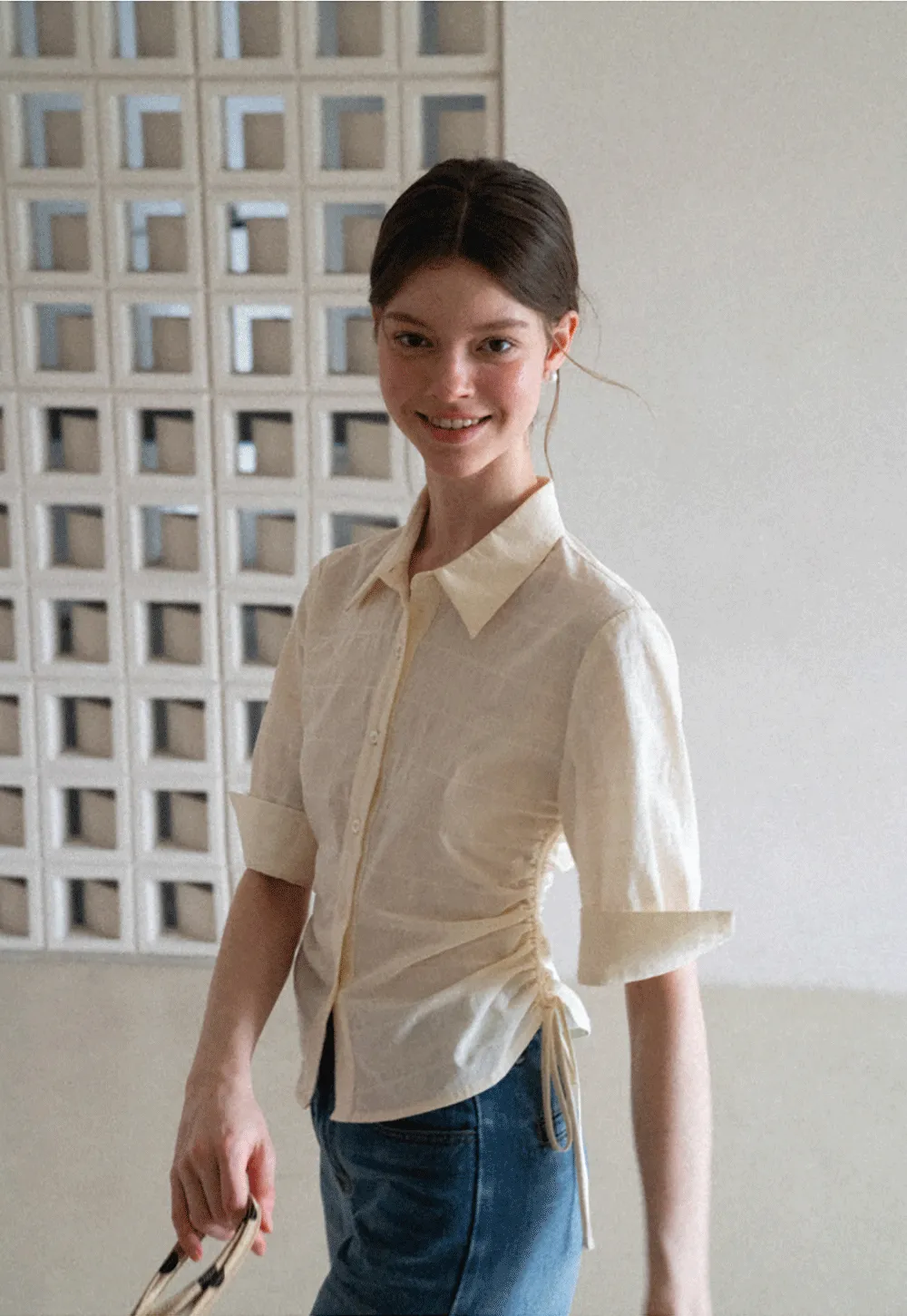 Drawstring Waist Button Down Shirt