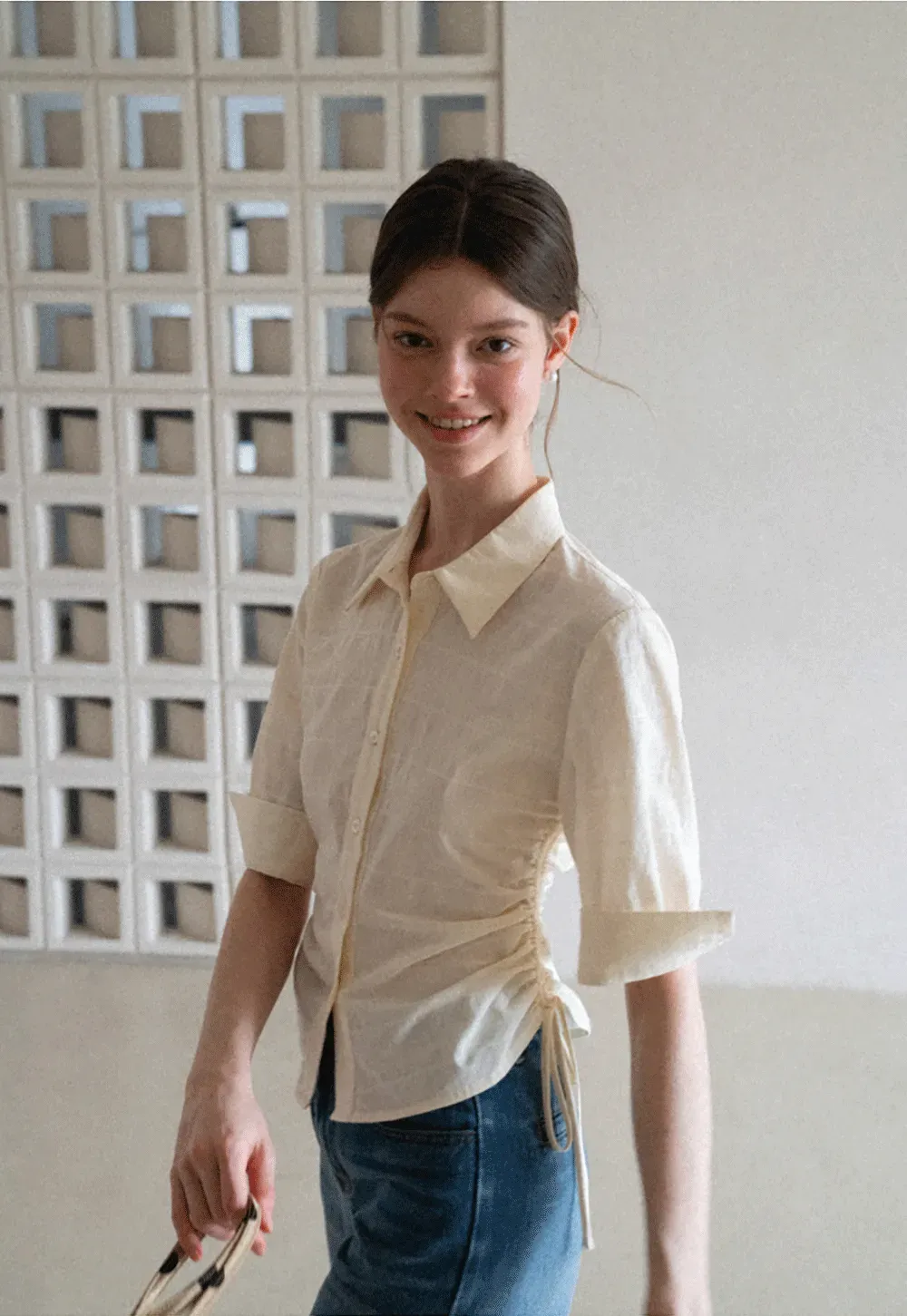 Drawstring Waist Button Down Shirt