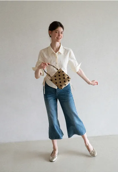 Drawstring Waist Button Down Shirt