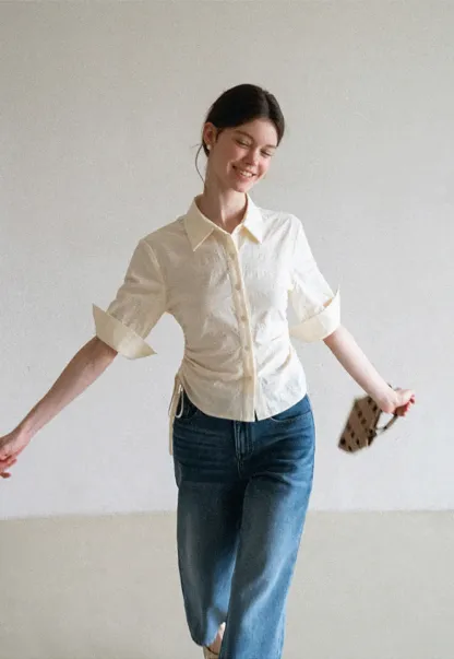 Drawstring Waist Button Down Shirt