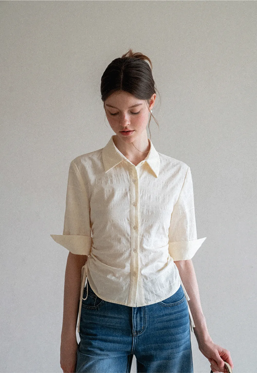 Drawstring Waist Button Down Shirt