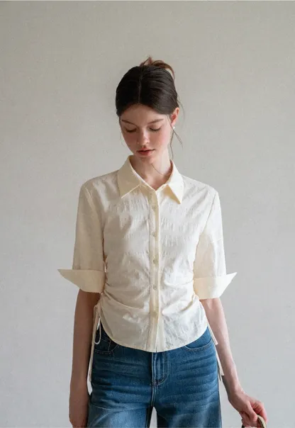 Drawstring Waist Button Down Shirt
