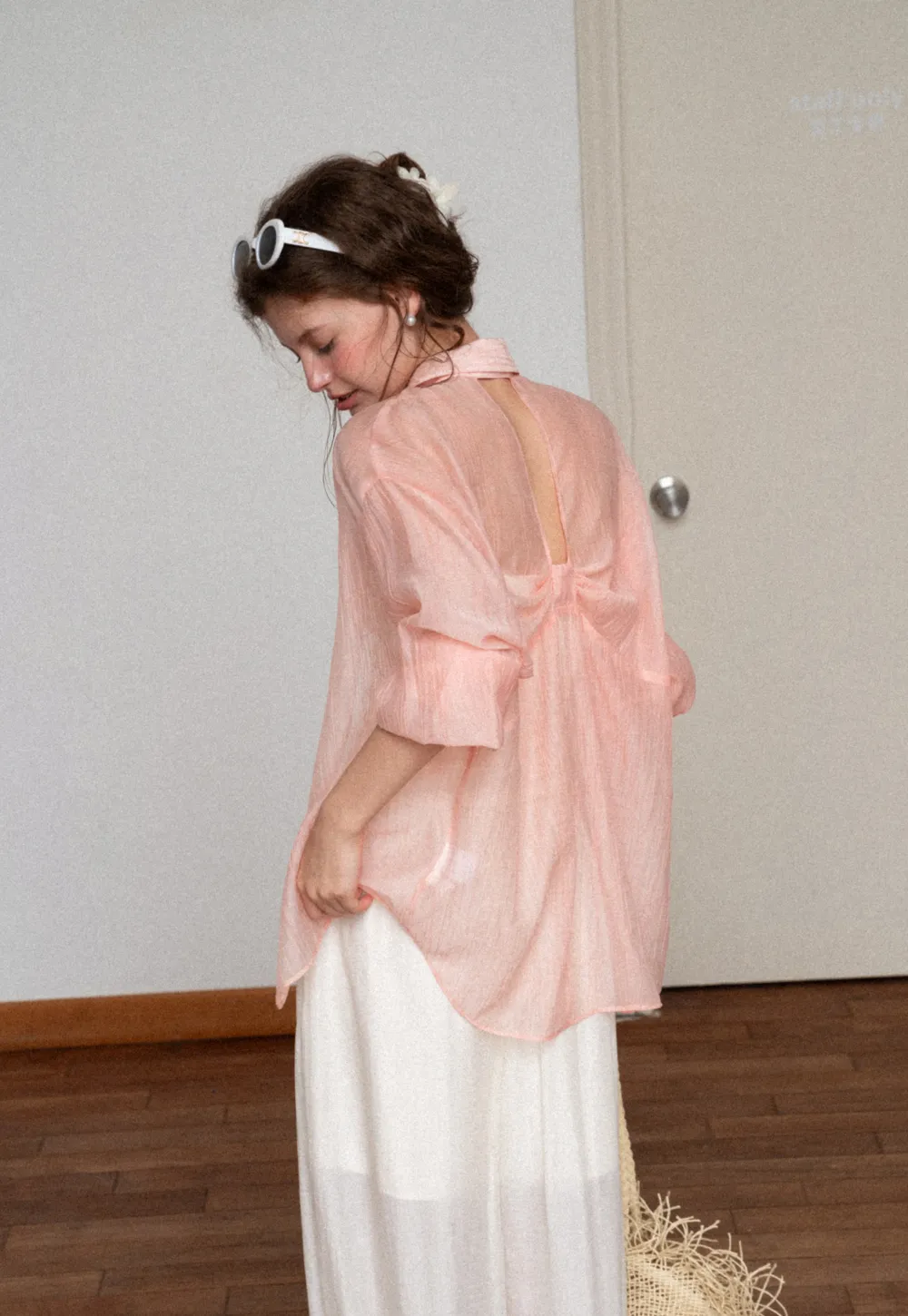Sheer Back Tie Detail Shirt