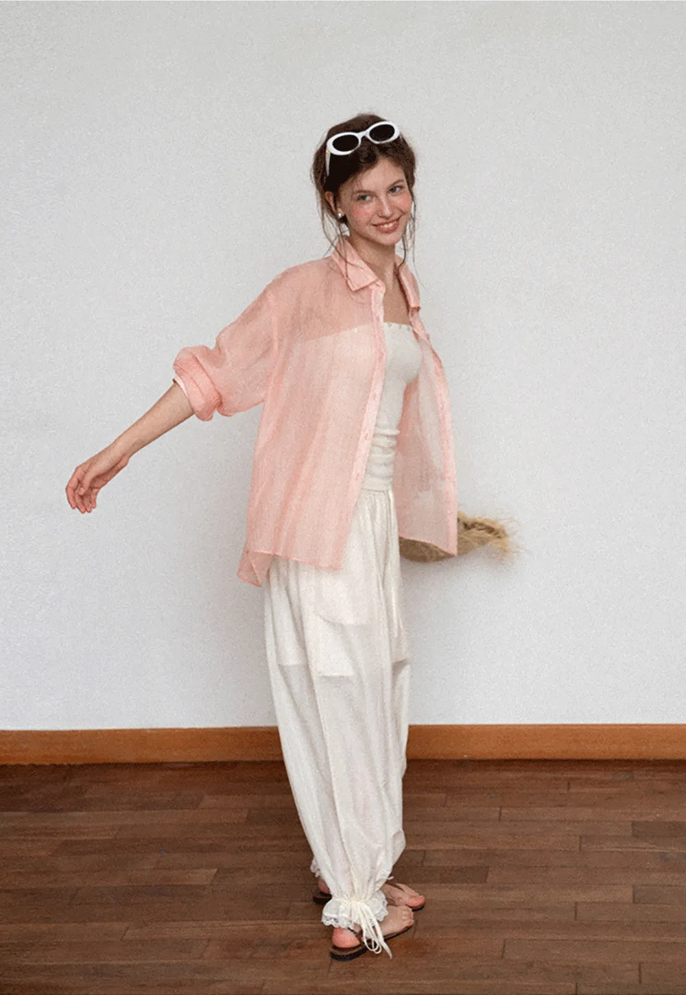 Sheer Back Tie Detail Shirt