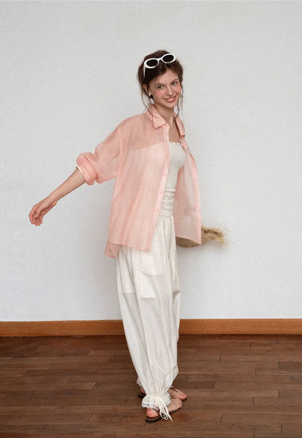 Sheer Back Tie Detail Shirt