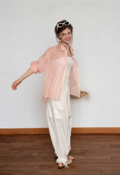 Sheer Back Tie Detail Shirt