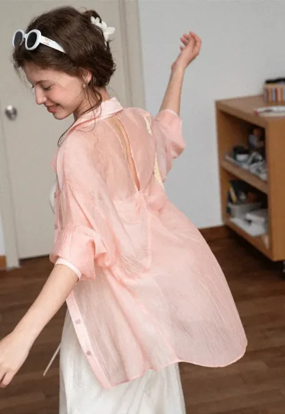 Sheer Back Tie Detail Shirt