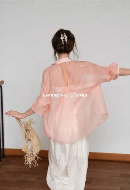 Sheer Back Tie Detail Shirt