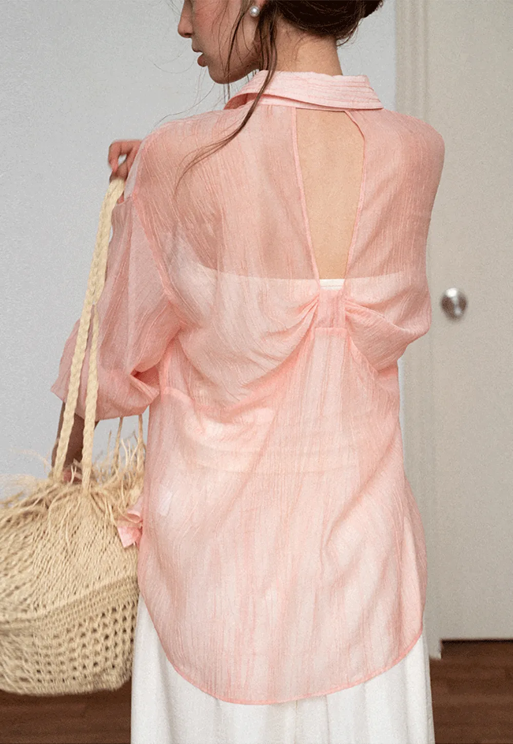 Sheer Back Tie Detail Shirt