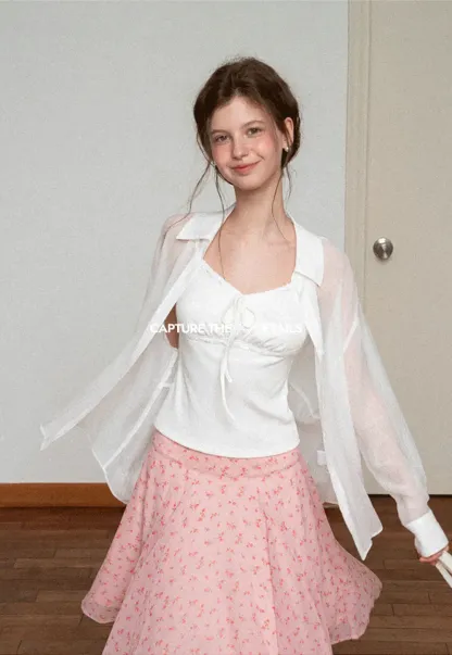 Sheer Back Tie Detail Shirt