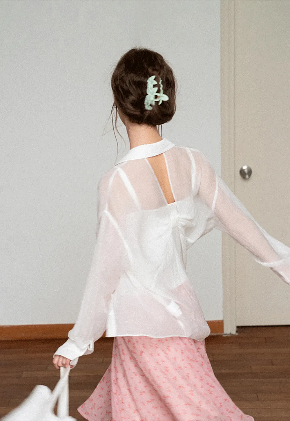 Sheer Back Tie Detail Shirt