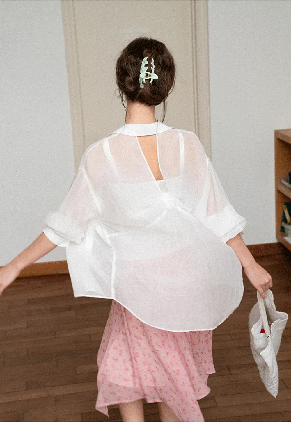 Sheer Back Tie Detail Shirt