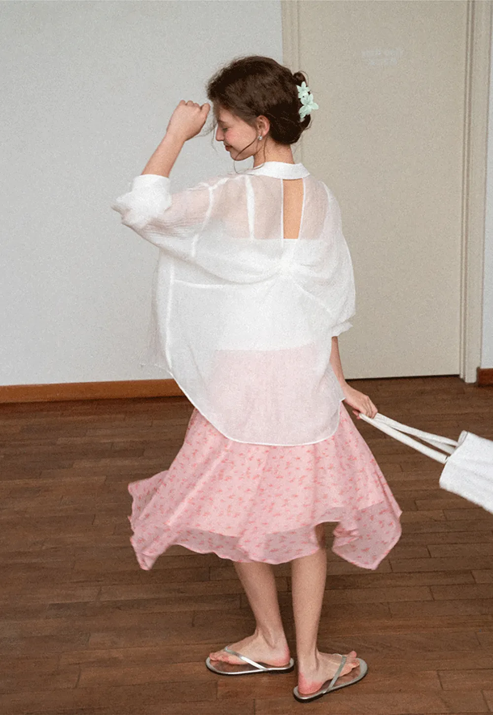 Sheer Back Tie Detail Shirt