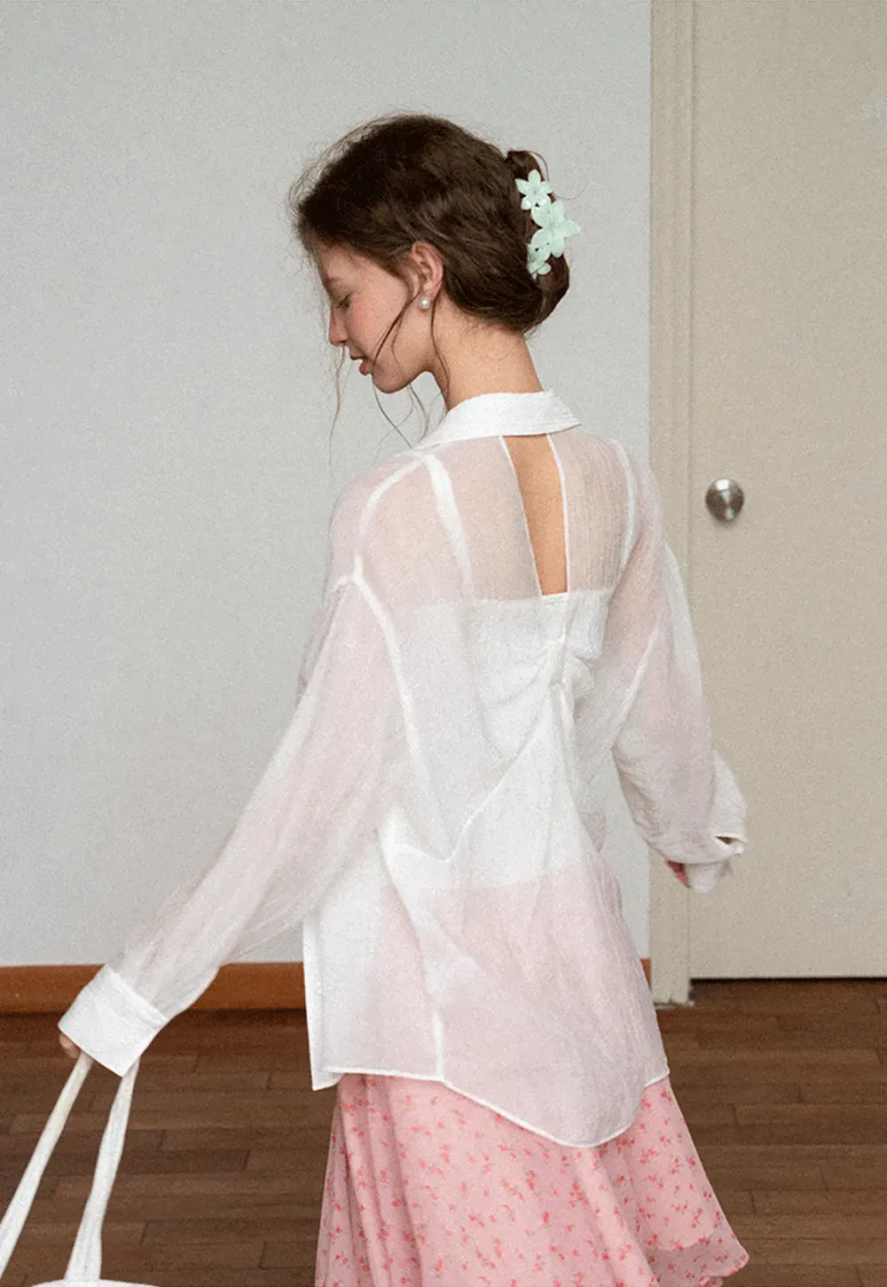 Sheer Back Tie Detail Shirt