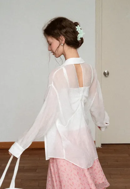 Sheer Back Tie Detail Shirt