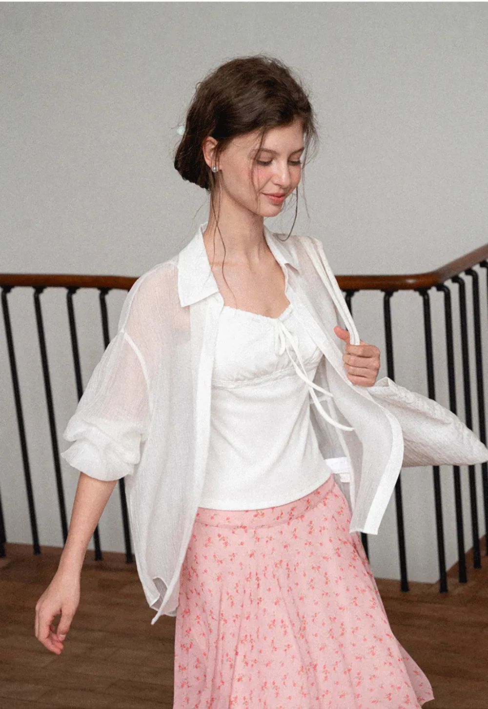 Sheer Back Tie Detail Shirt