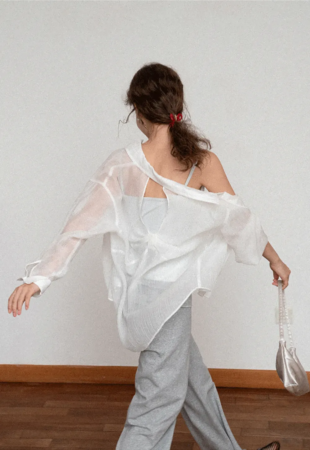 Sheer Back Tie Detail Shirt