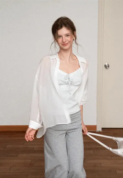 Sheer Back Tie Detail Shirt