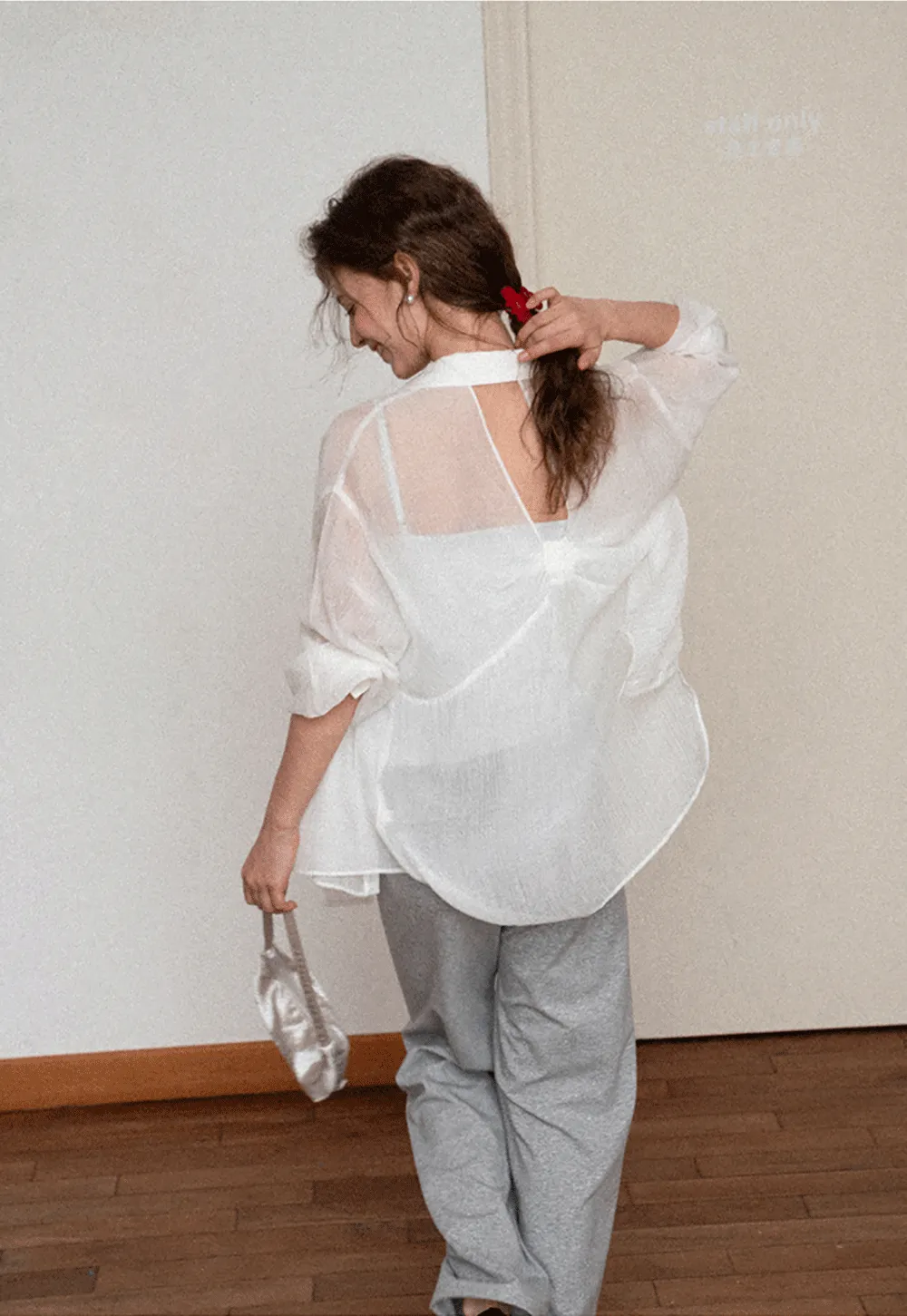 Sheer Back Tie Detail Shirt