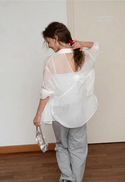 Sheer Back Tie Detail Shirt