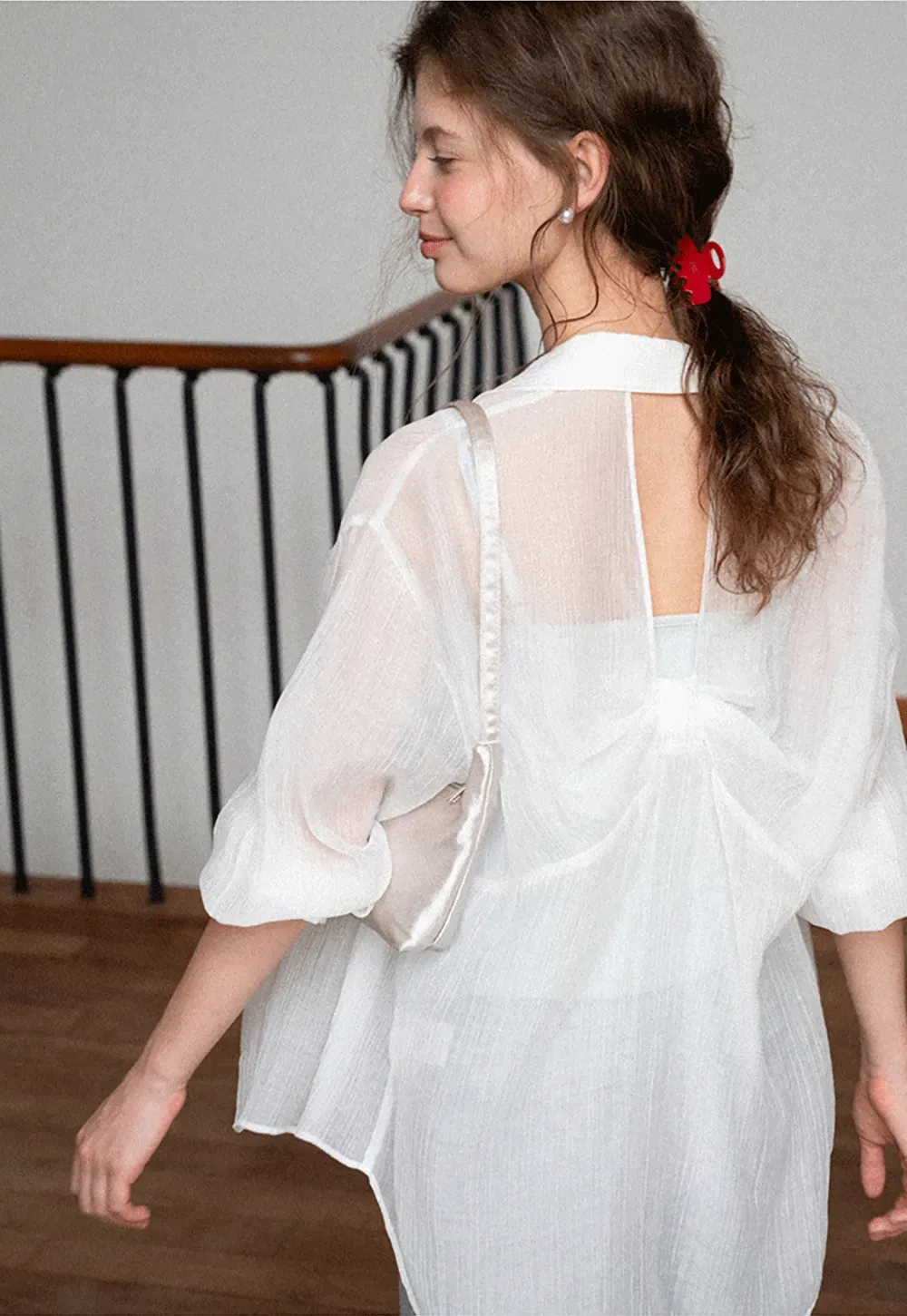 Sheer Back Tie Detail Shirt