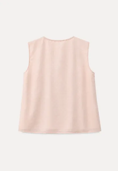 Ruffled Trim Sleeveless Shirt With Tie Neck Detail