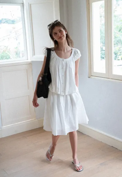 Puffed Sleeve Button Front Blouse