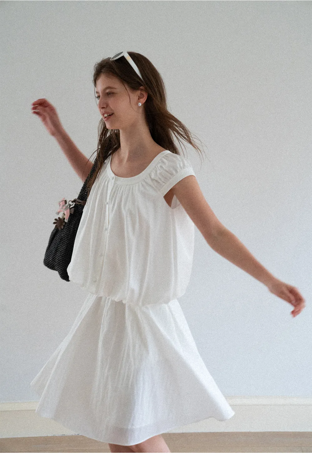 Puffed Sleeve Button Front Blouse