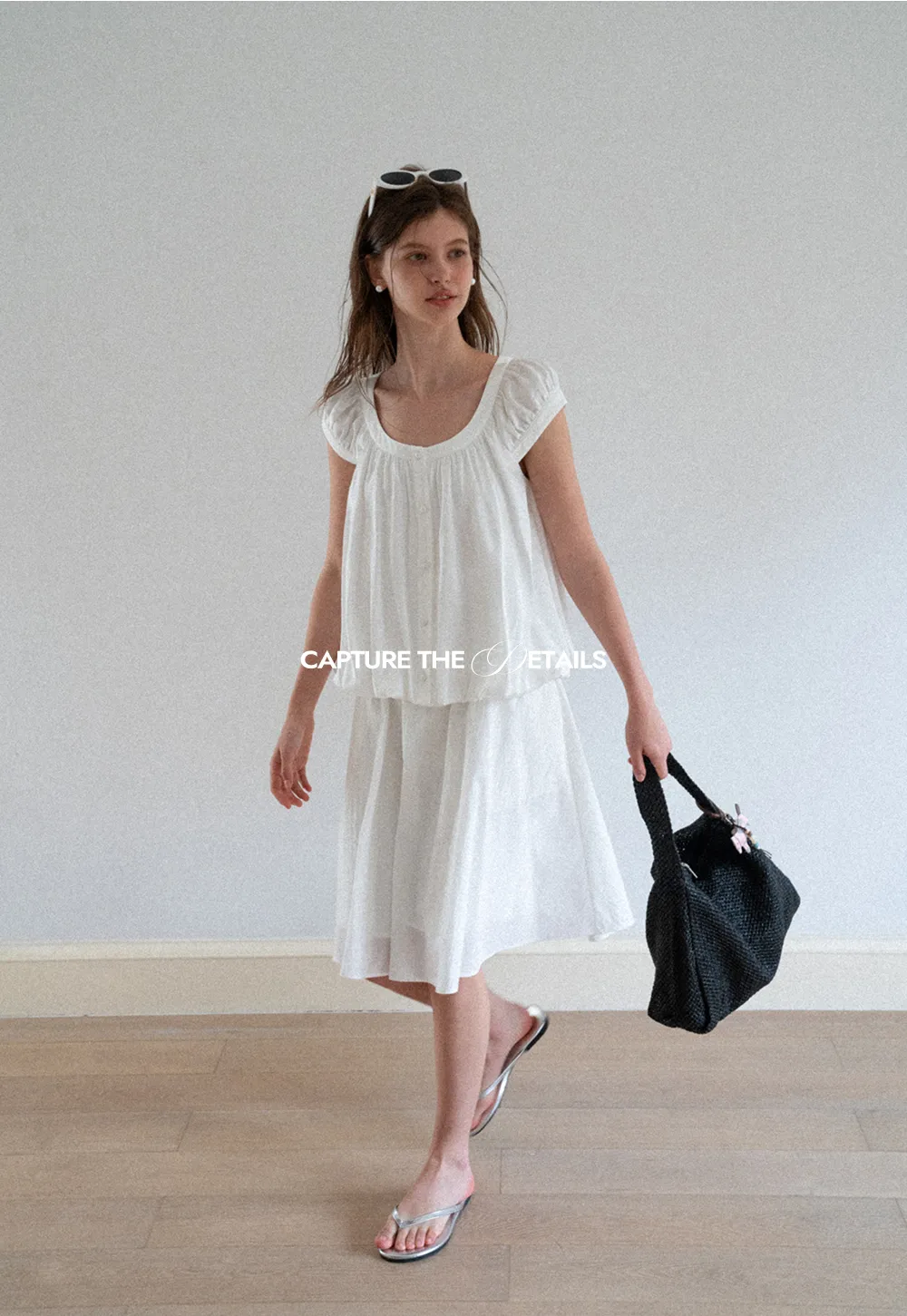 Puffed Sleeve Button Front Blouse