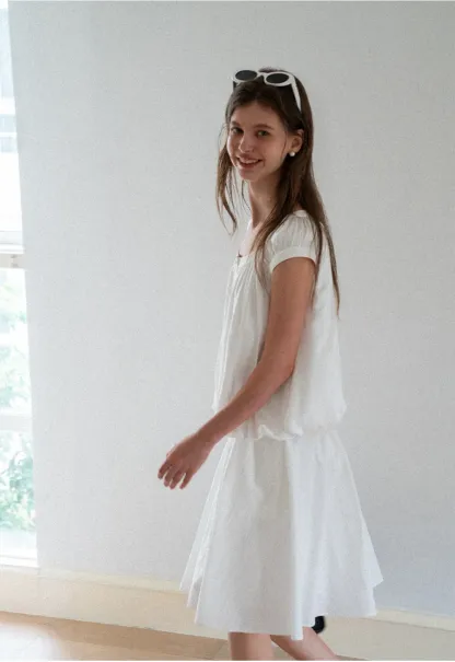 Puffed Sleeve Button Front Blouse