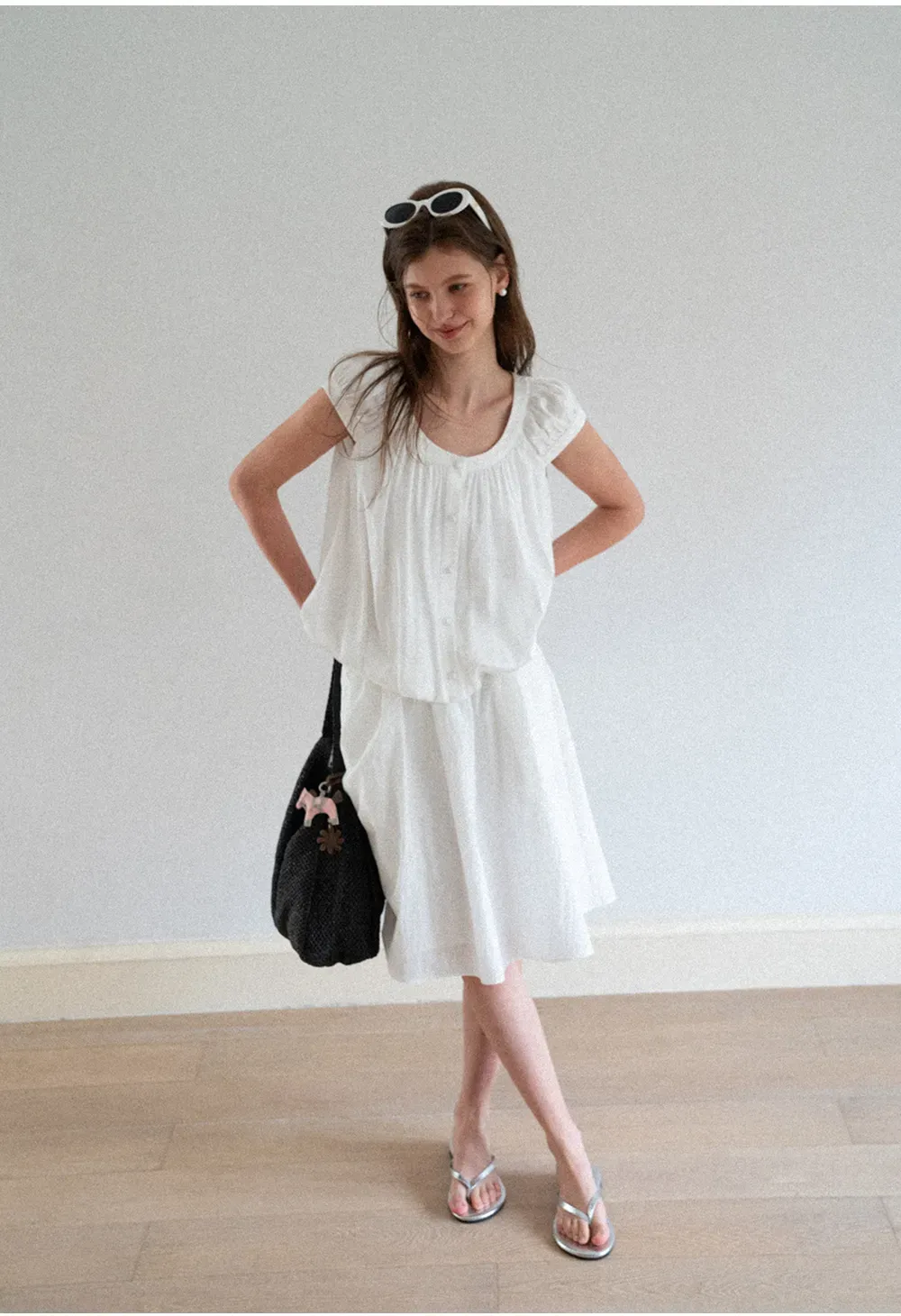 Puffed Sleeve Button Front Blouse
