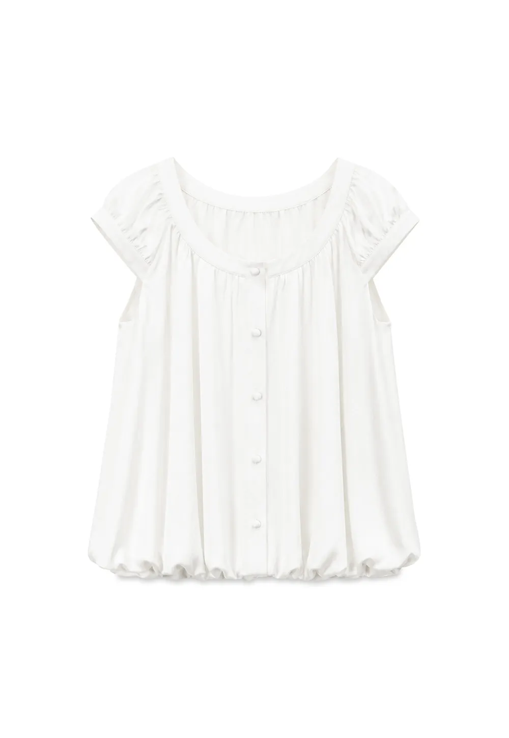 Puffed Sleeve Button Front Blouse