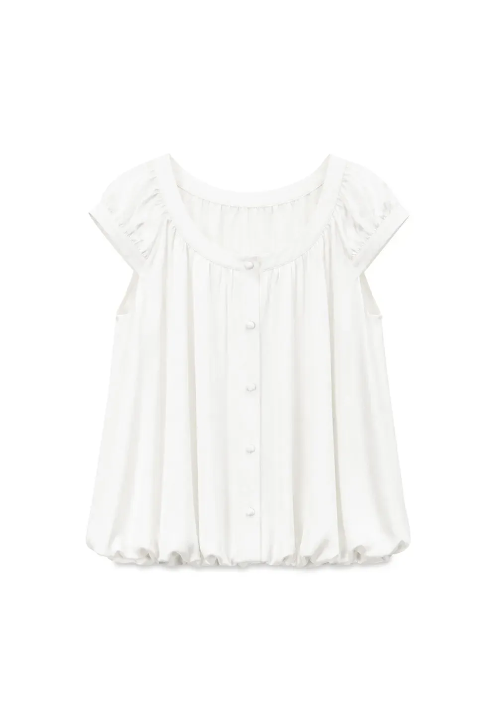Puffed Sleeve Button Front Blouse