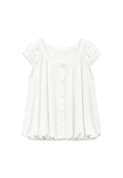 Puffed Sleeve Button Front Blouse