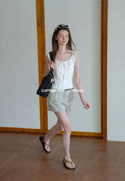 Lace Trim Ruffled Sleeve Corset Top Shirt